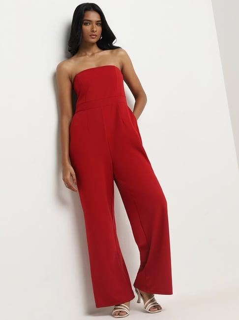 wardrobe by westside red bandeau jumpsuit