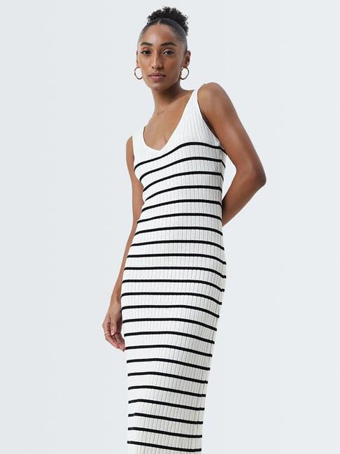 wardrobe by westside ivory striped design bodycon dress