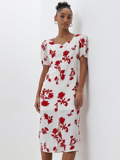 wardrobe by westside ivory floral printed a-line dress