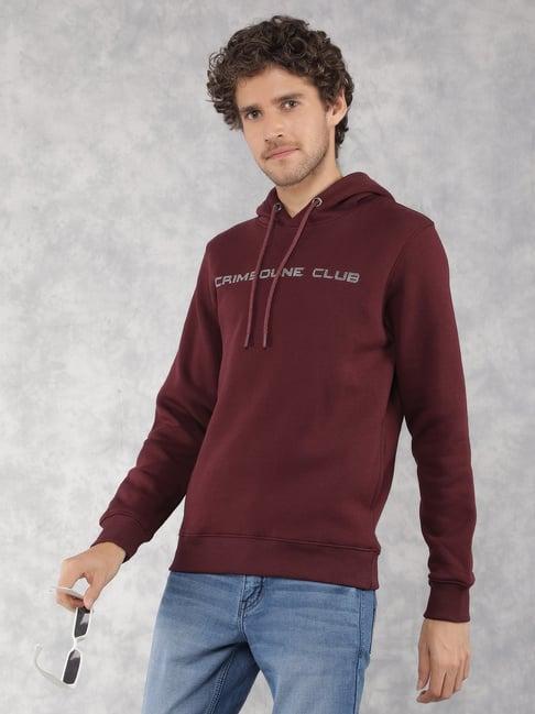 crimsoune club wine regular fit logo printed hooded sweatshirt