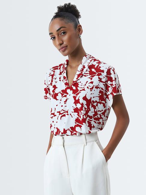 wardrobe by westside red floral printed top