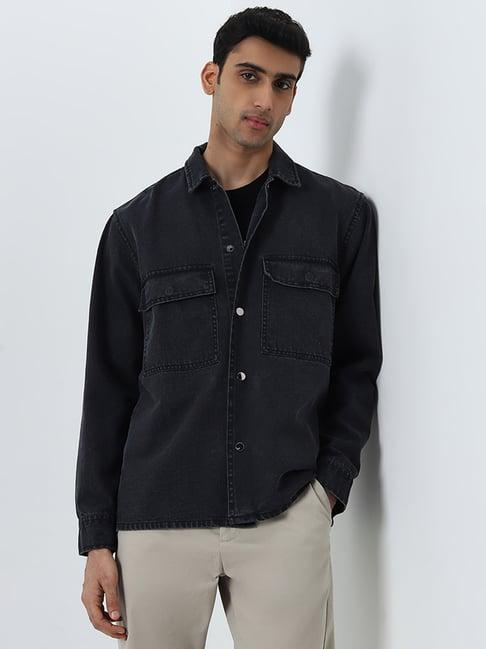 wes casuals by westside charcoal relaxed-fit denim jacket