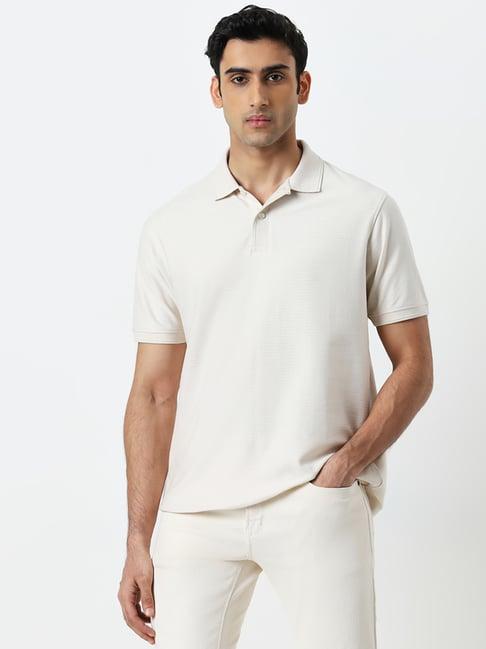 wes casuals by westside light beige textured relaxed-fit polo t-shirt