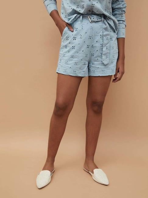 fame forever by lifestyle blue cotton self pattern shorts