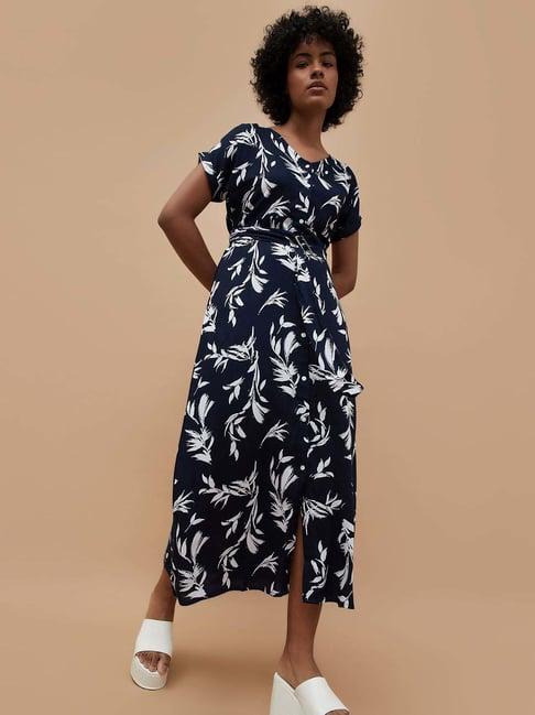 fame forever by lifestyle blue printed a-line dress