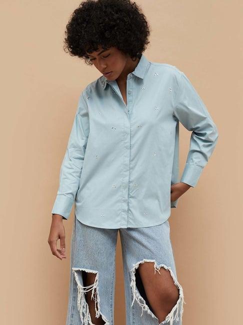 fame forever by lifestyle blue cotton plain shirt