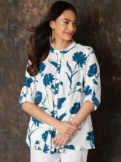 melange by lifestyle white printed tunic