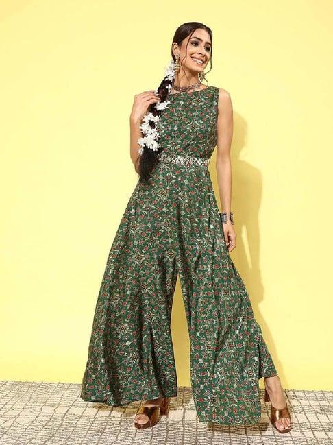 libas green printed a-line dress jumpsuit