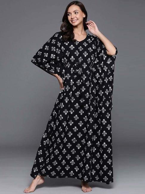 libas black cotton printed night dress