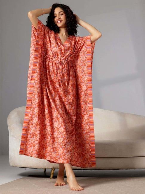 libas orange cotton printed kaftan