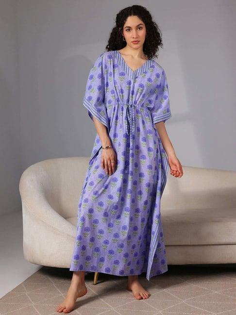 libas blue cotton printed kaftan