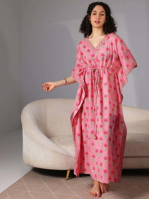 libas pink cotton printed kaftan