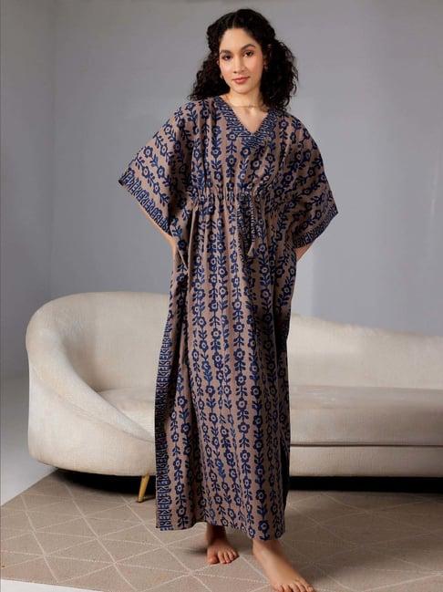 libas blue cotton printed kaftan