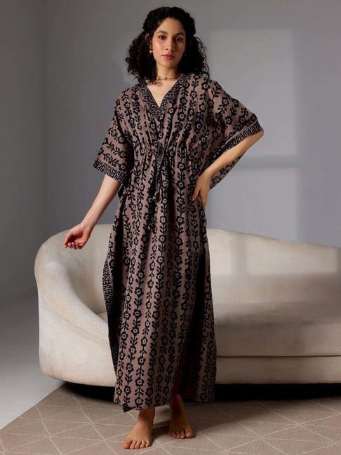 libas black & mauve cotton printed kaftan