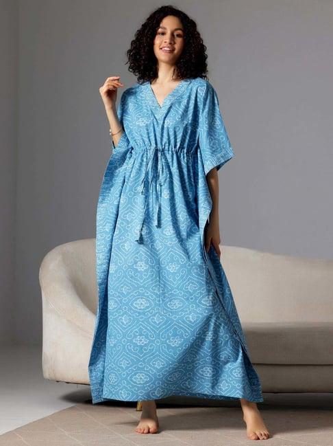 libas blue cotton printed kaftan