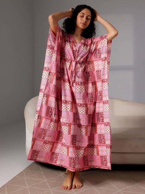 libas pink cotton printed kaftan