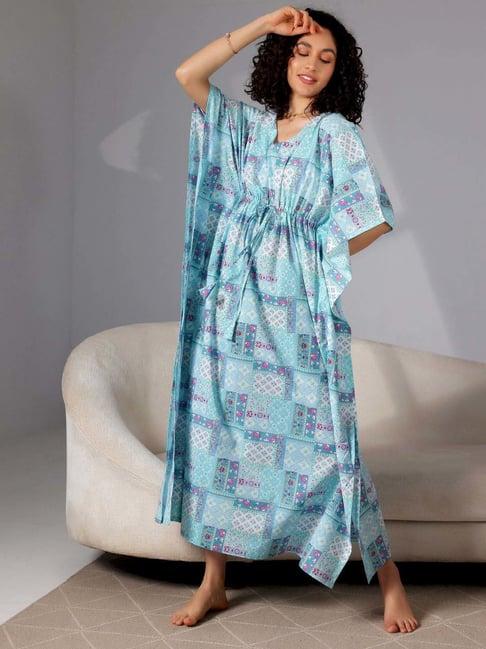 libas blue cotton printed kaftan