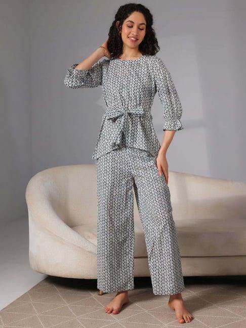 libas grey cotton printed top & pyjama set