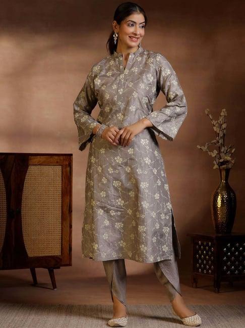 libas grey printed kurta & dhoti pant set