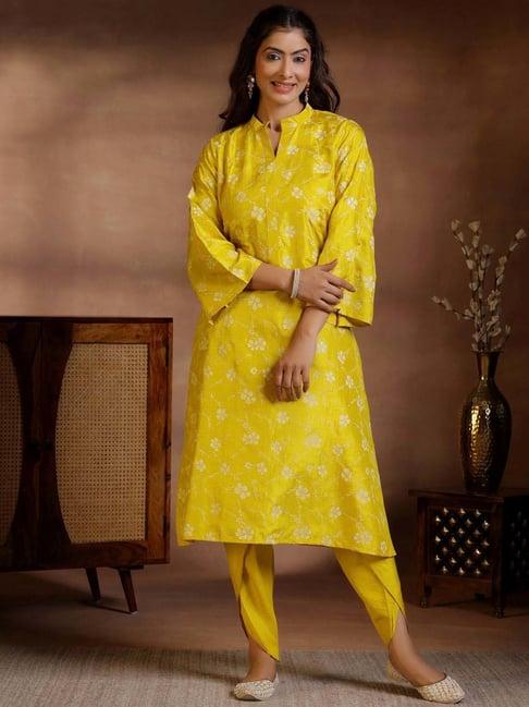 libas mustard printed kurta & dhoti pant set