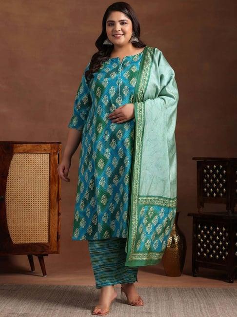 extra love by libas blue printed kurta & palazzo set with dupatta