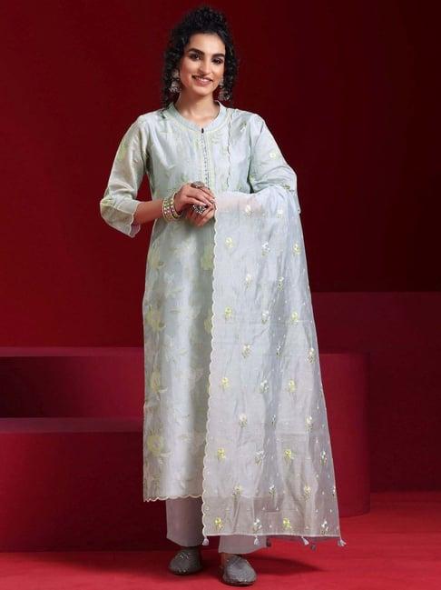 libas art blue embroidered kurta pant set with dupatta