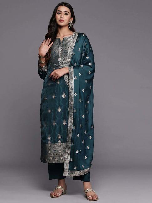 libas art blue embroidered kurta pant set with dupatta