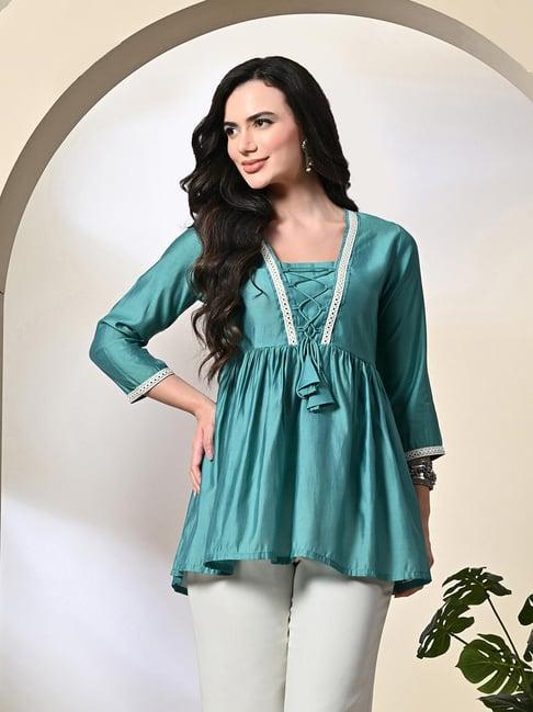 deckedup teal embroidered tunic