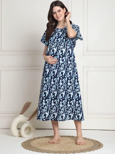 secret wish navy floral print maternity night dress