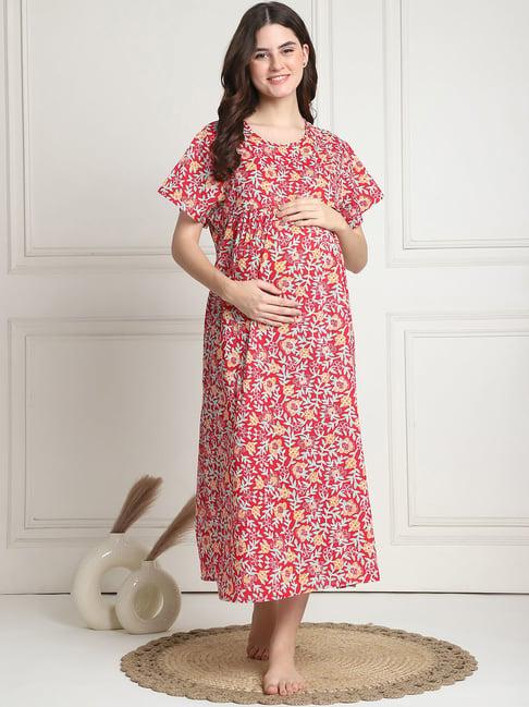 secret wish red floral print maternity night dress