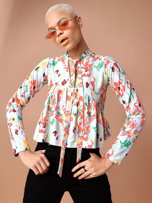 purvaja multicolor floral print peplum top