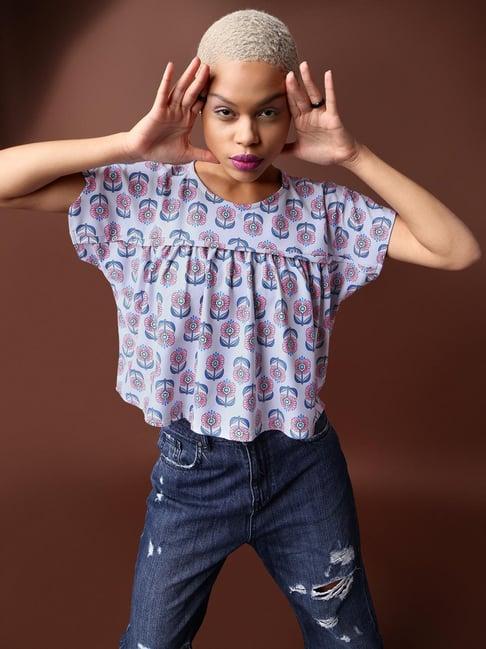 purvaja grey floral print crop top