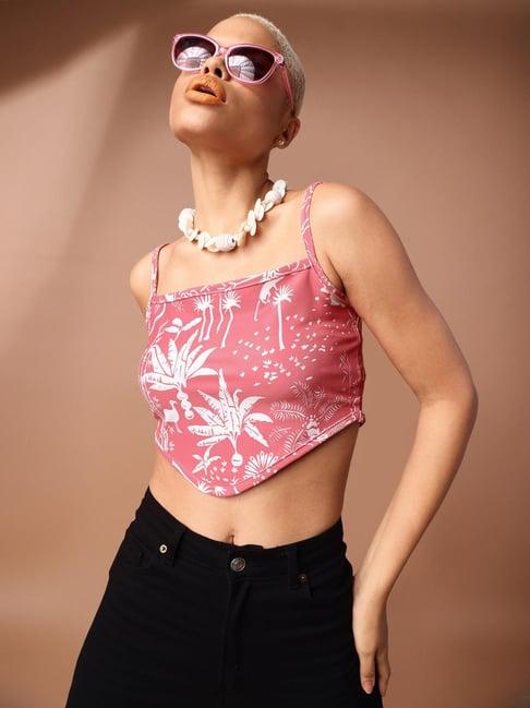 purvaja pink floral print crop top