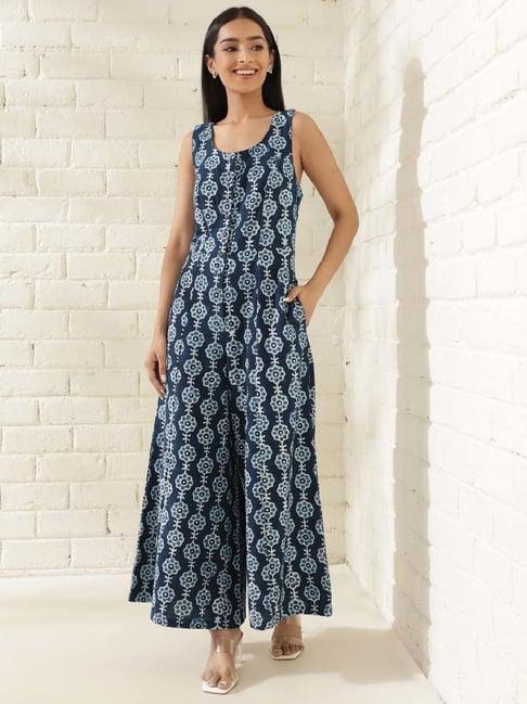 fabindia blue printed jumpsuit