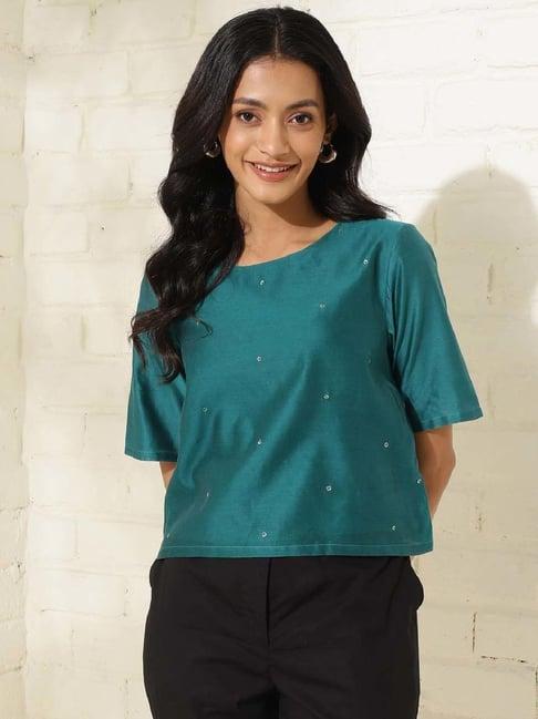 fabindia blue embroidered top