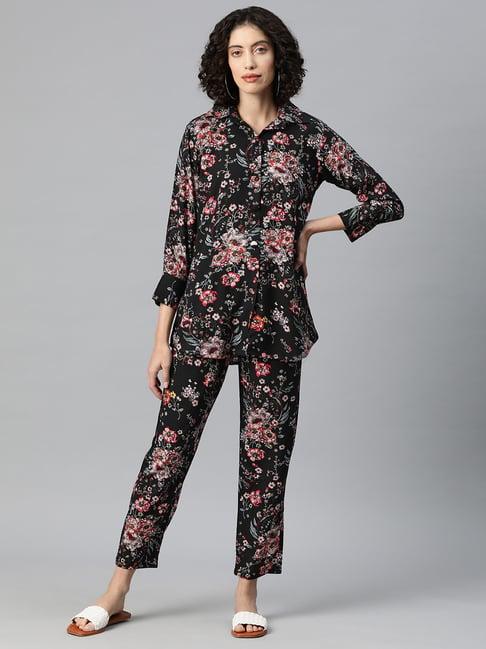 one femme black print shirt with pants