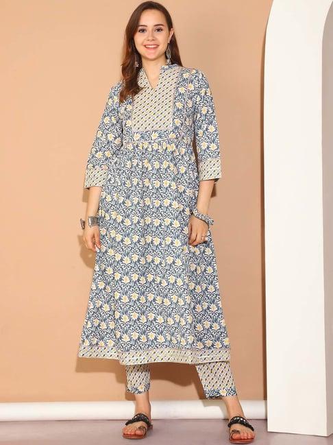 moms maternity grey floral print kurta pant set