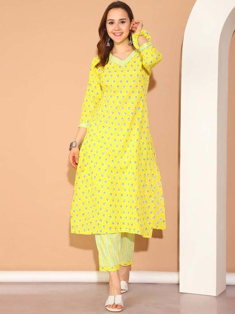 moms maternity yellow printed kurta pant set