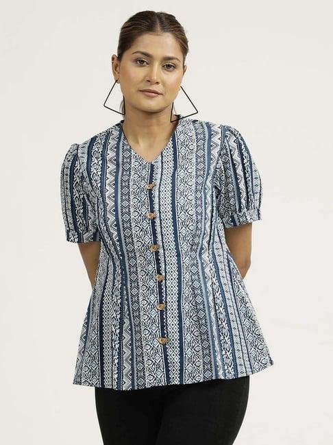 jaipur kurti indigo blue cotton printed top