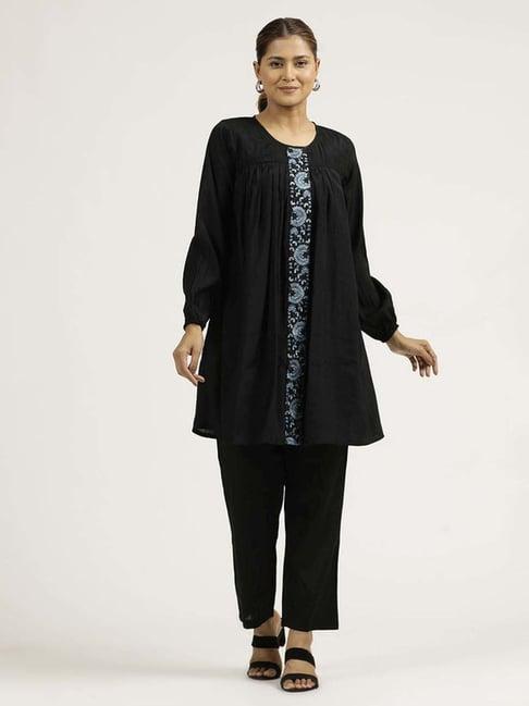 jaipur kurti black embroidered kurti & pant set