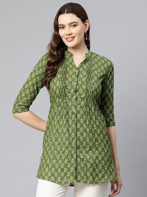 one femme green floral print tunic