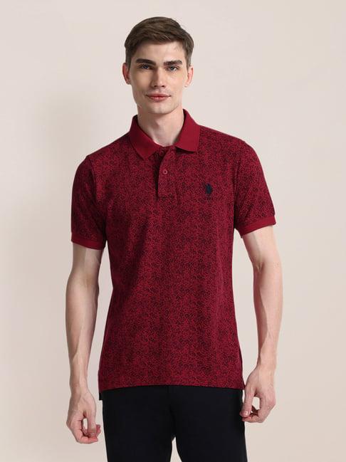 u.s. polo assn. red slim fit floral print cotton polo t-shirt