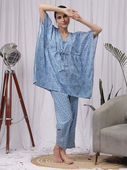 neudis blue printed kaftan pyjamas set