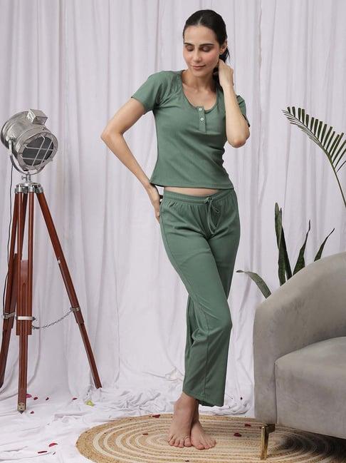 neudis green plain top pyjamas set