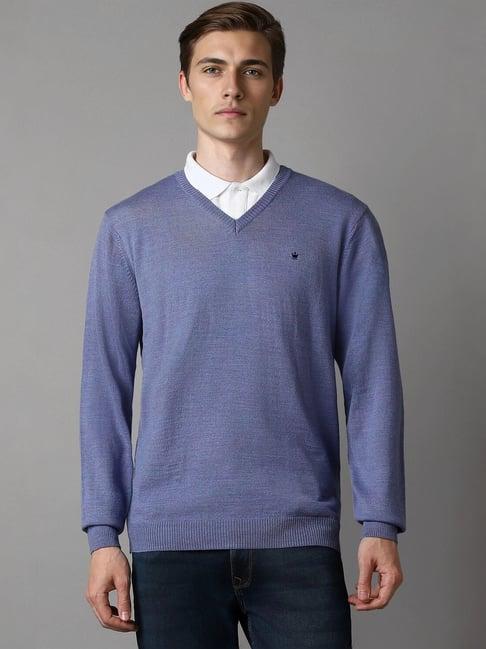 louis philippe blue cotton regular fit texture sweater