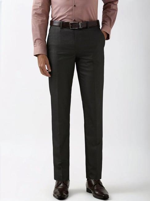 peter england black slim fit printed trousers