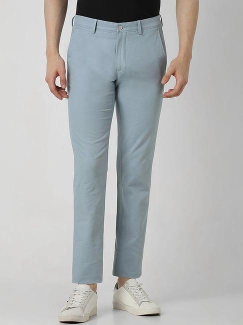 van heusen blue cotton slim fit trousers