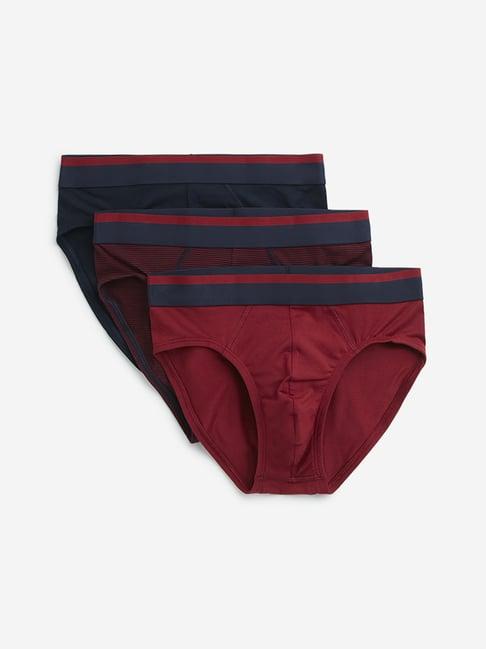 wes lounge by westside red solid cotton blend briefs - pack of 3