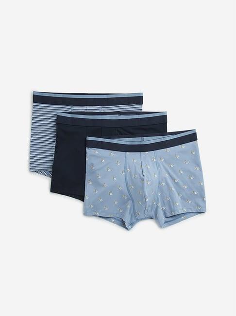 wes lounge by westside blue solid cotton blend trunks - pack of 3