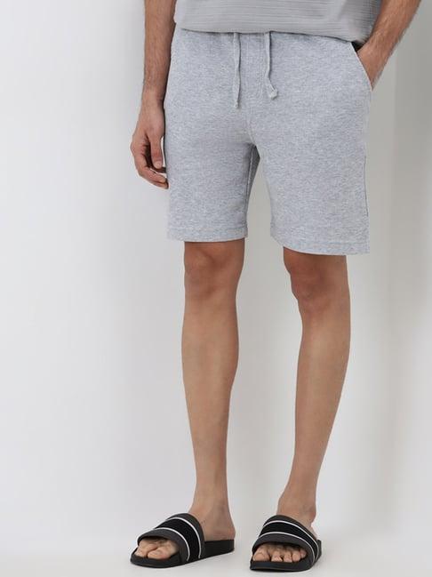 wes lounge by westside grey mid-rise relaxed-fit cotton blend shorts